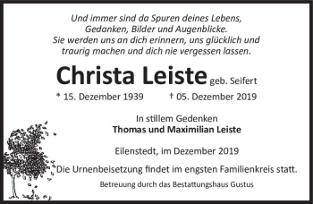 Traueranzeige von Christa Leiste (geb. Seifert)  von Magdeburger Volksstimme