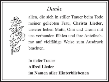 Traueranzeige von Christa Lieder  von Magdeburger Volksstimme