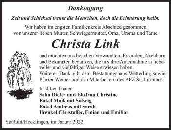 Traueranzeige von Christa Link  von Magdeburger Volksstimme