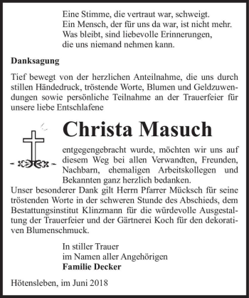 Traueranzeige von Christa Masuch  von Magdeburger Volksstimme