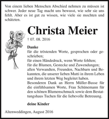 Traueranzeige von Christa Meier  von Magdeburger Volksstimme