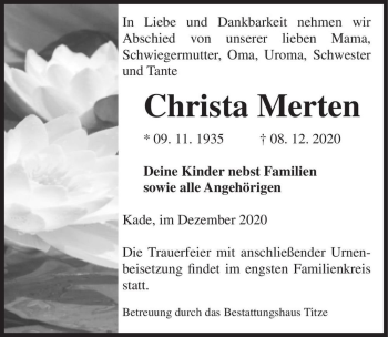 Traueranzeige von Christa Merten  von Magdeburger Volksstimme