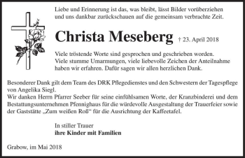 Traueranzeige von Christa Meseberg  von Magdeburger Volksstimme