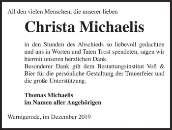 Traueranzeige von Christa Michaelis  von Magdeburger Volksstimme