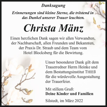 Traueranzeige von Christa Mänz  von Magdeburger Volksstimme