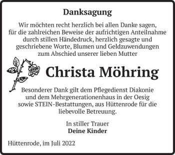 Traueranzeige von Christa Möhring  von Magdeburger Volksstimme