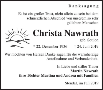 Traueranzeige von Christa Nawrath (geb. Soujon)  von Magdeburger Volksstimme