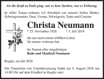 Traueranzeige von Christa Neumann  von Magdeburger Volksstimme