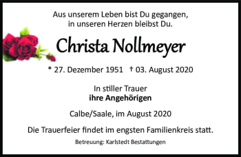 Traueranzeige von Christa Nollmeyer  von Magdeburger Volksstimme