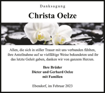 Traueranzeige von Christa Oelze  von Magdeburger Volksstimme