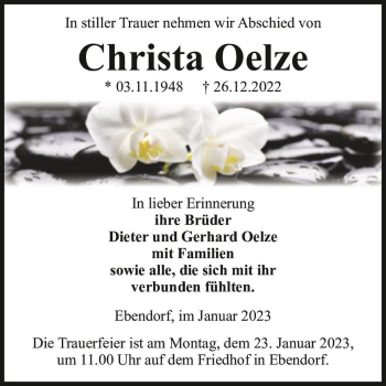 Traueranzeige von Christa Oelze  von Magdeburger Volksstimme