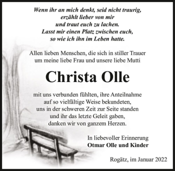 Traueranzeige von Christa Olle  von Magdeburger Volksstimme