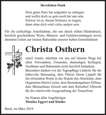 Traueranzeige von Christa Osthern  von Magdeburger Volksstimme