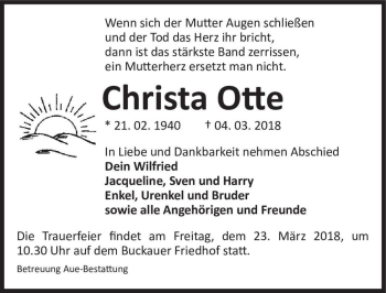 Traueranzeige von Christa Otte  von Magdeburger Volksstimme