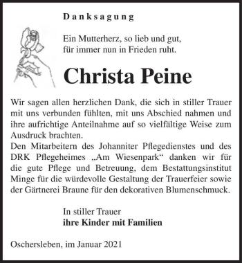 Traueranzeige von Christa Peine  von Magdeburger Volksstimme