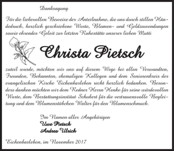 Traueranzeige von Christa Pietsch  von Magdeburger Volksstimme