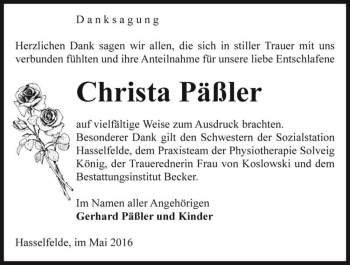 Traueranzeige von Christa Päßler  von Magdeburger Volksstimme