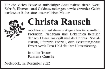 Traueranzeige von Christa Rausch  von Magdeburger Volksstimme