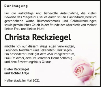 Traueranzeige von Christa Reckziegel  von Magdeburger Volksstimme