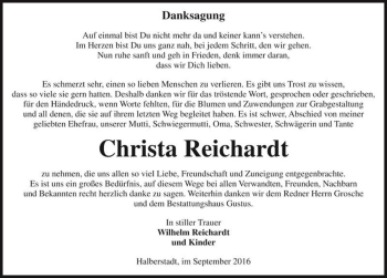 Traueranzeige von Christa Reichardt  von Magdeburger Volksstimme