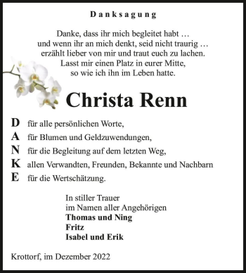 Traueranzeige von Christa Renn  von Magdeburger Volksstimme