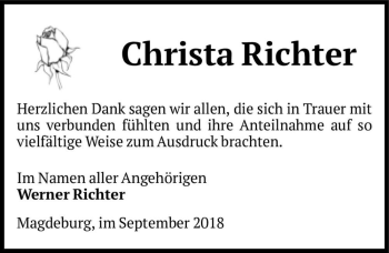Traueranzeige von Christa Richter  von Magdeburger Volksstimme