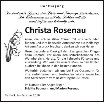 Traueranzeige von Christa Rosenau  von Magdeburger Volksstimme