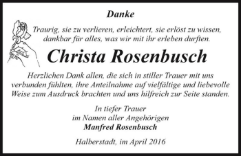 Traueranzeige von Christa Rosenbusch  von Magdeburger Volksstimme