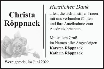 Traueranzeige von Christa Röppnack  von Magdeburger Volksstimme