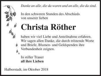 Traueranzeige von Christa Röther  von Magdeburger Volksstimme
