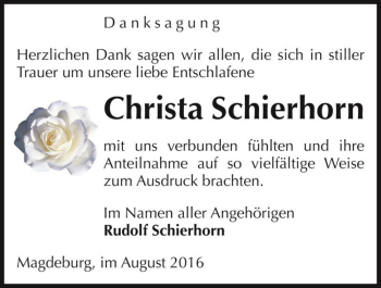 Traueranzeige von Christa Schierhorn  von Magdeburger Volksstimme