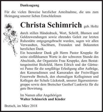Traueranzeige von Christa Schimrich  von Magdeburger Volksstimme