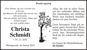 Traueranzeige von Christa Schmidt  von Magdeburger Volksstimme