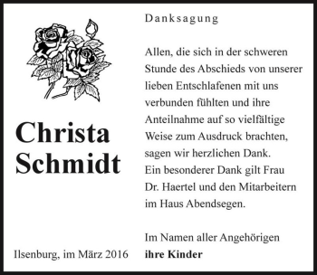 Traueranzeige von Christa Schmidt  von Magdeburger Volksstimme