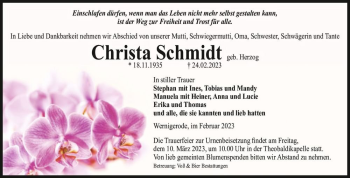 Traueranzeige von Christa Schmidt (geb. Herzog)  von Magdeburger Volksstimme