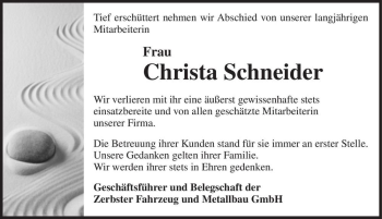 Traueranzeige von Christa Schneider  von Magdeburger Volksstimme