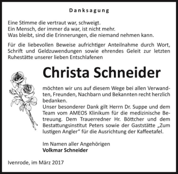 Traueranzeige von Christa Schneider  von Magdeburger Volksstimme