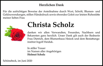 Traueranzeige von Christa Scholz  von Magdeburger Volksstimme