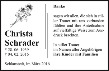 Traueranzeige von Christa Schrader  von Magdeburger Volksstimme
