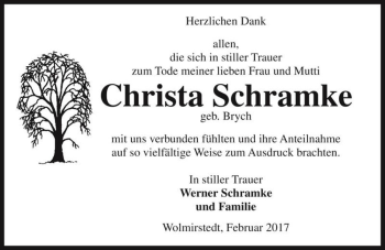 Traueranzeige von Christa Schramke (geb. Brych)  von Magdeburger Volksstimme