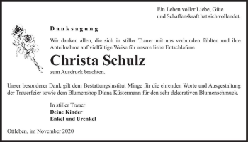 Traueranzeige von Christa Schulz  von Magdeburger Volksstimme