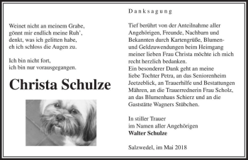 Traueranzeige von Christa Schulze  von Magdeburger Volksstimme