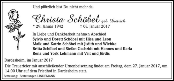 Traueranzeige von Christa Schöbel (geb. Dietrich)  von Magdeburger Volksstimme