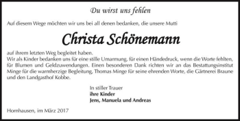 Traueranzeige von Christa Schönemann  von Magdeburger Volksstimme