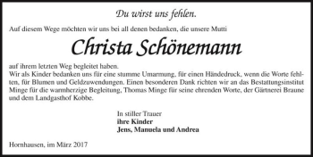 Traueranzeige von Christa Schönemann  von Magdeburger Volksstimme