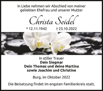Traueranzeige von Christa Seidel  von Magdeburger Volksstimme