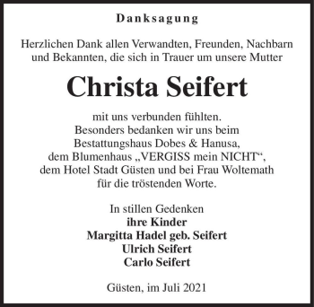 Traueranzeige von Christa Seifert  von Magdeburger Volksstimme
