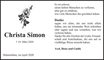 Traueranzeige von Christa Simon  von Magdeburger Volksstimme