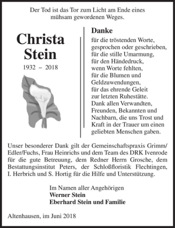 Traueranzeige von Christa Stein  von Magdeburger Volksstimme