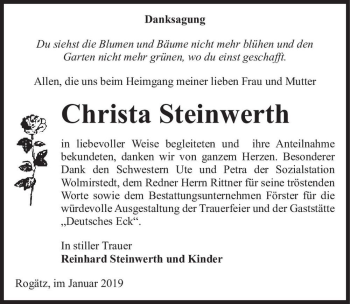 Traueranzeige von Christa Steinwerth  von Magdeburger Volksstimme